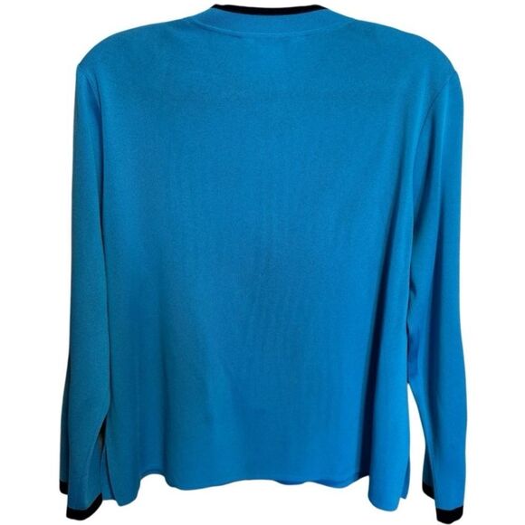 Misook- Zip Front Santana Knit Cardigan Black Turqouise Long Sleeve Large Petite - Picture 5 of 9